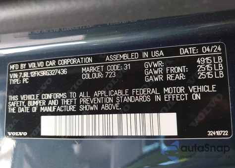 2024 Volvo S60 B5 Core Dark Theme z USA, uszkodzony, nr VIN 7JRL12FK9RG327436